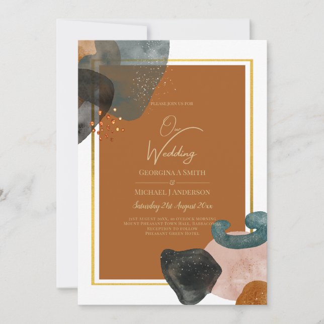 Earth Tones Wedding Terracotta Green Gold Abstract Invitation (Front)