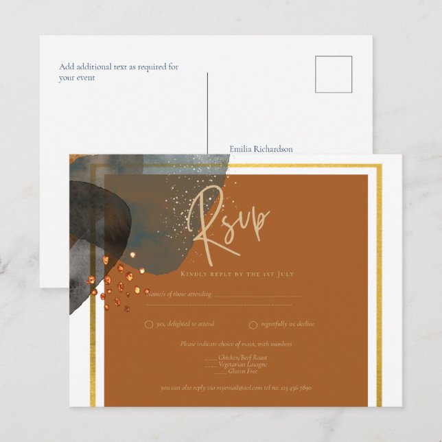 Earth Tones Wedding Terracotta Green Gold Abstract Postcard (Front/Back)