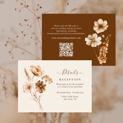 Earth Tones Wildflowers QR Code Wedding Details Enclosure Card