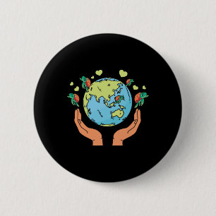 Earth Turtle Hearts Environment Earth Day Sea Turt Button