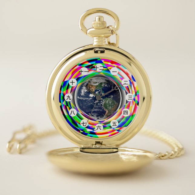Earth Vibes (Chinese / Japanese) by K Yoncich Pocket Watch (Inside)