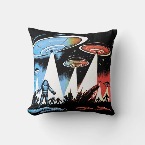 Earth vs the UFO Throw Pillow