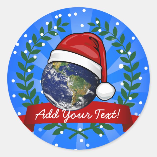 Earth Wearing a Santa Hat Christmas Classic Round Sticker (Front)