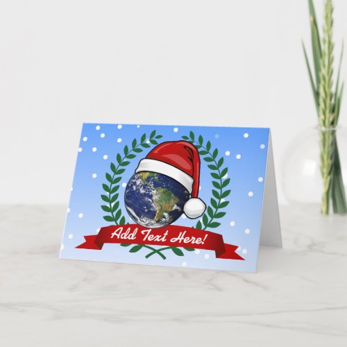 Earth Wearing a Santa Hat Christmas Holiday Card