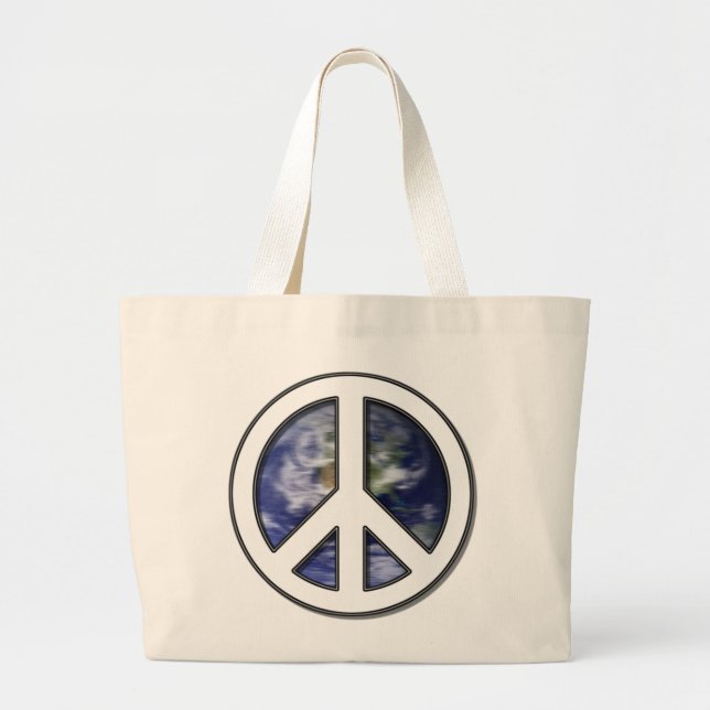 Earth White Peace Sign7 Large Tote Bag (Front)