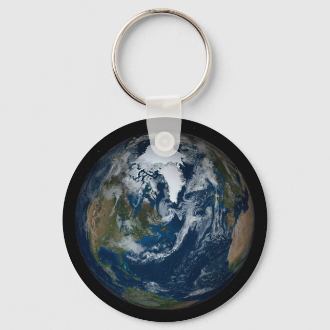 Earth With Clouds And Sea Ice 2 Keychain (Front)