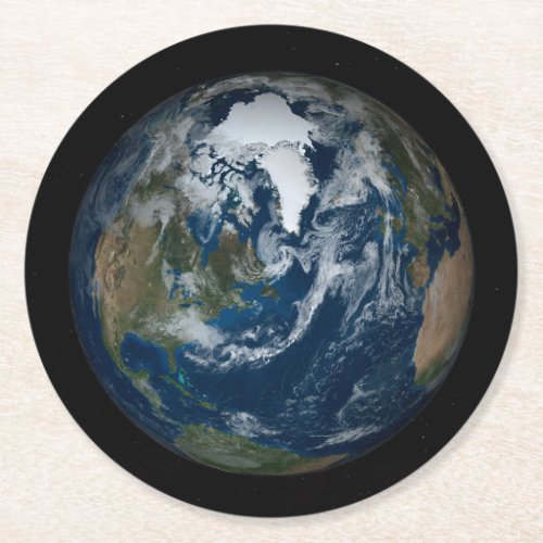 Earth With Clouds And Sea Ice 2 Round Paper Coaster