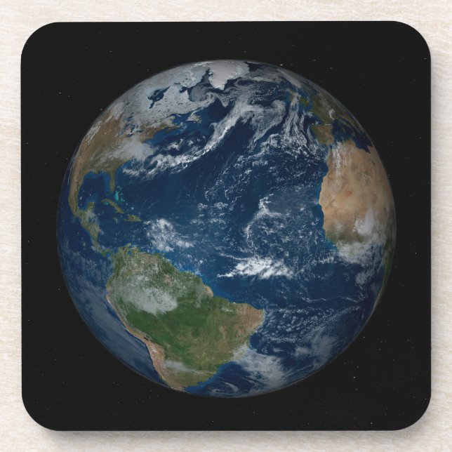 Earth With Clouds And Sea Ice Beverage Coaster (Front)