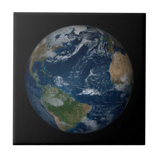 Earth With Clouds And Sea Ice Ceramic Tile (Front)