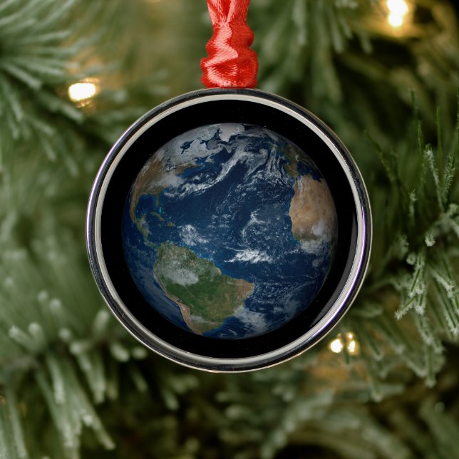 Earth With Clouds And Sea Ice Metal Ornament (Tree)