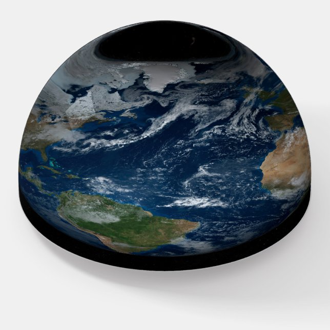 Earth With Clouds And Sea Ice Paperweight (Angled)