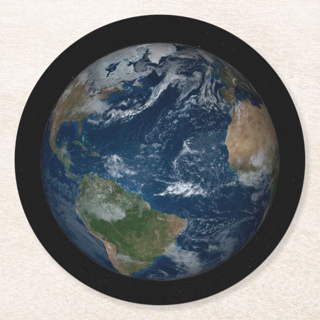 Earth With Clouds And Sea Ice Round Paper Coaster (Front)