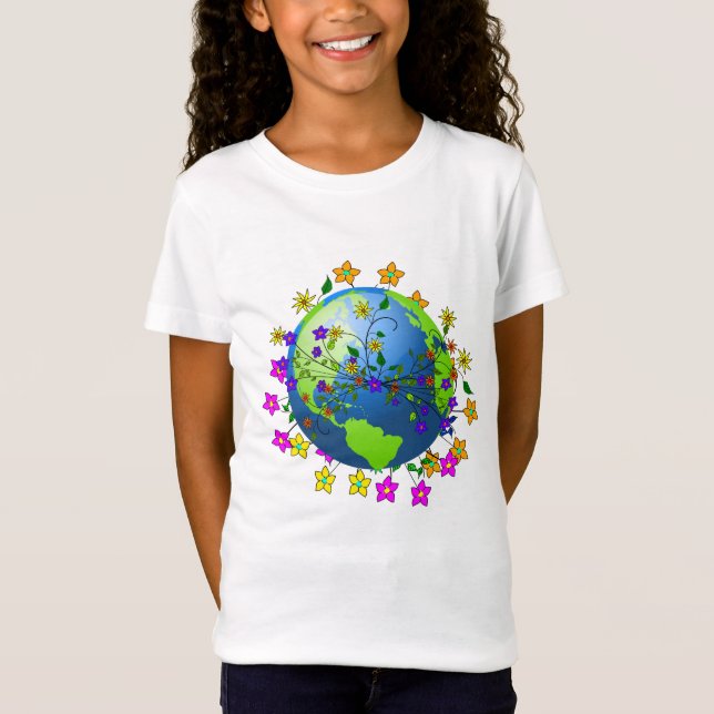 Earth with Flowers - Earth Day T-Shirt (Front)