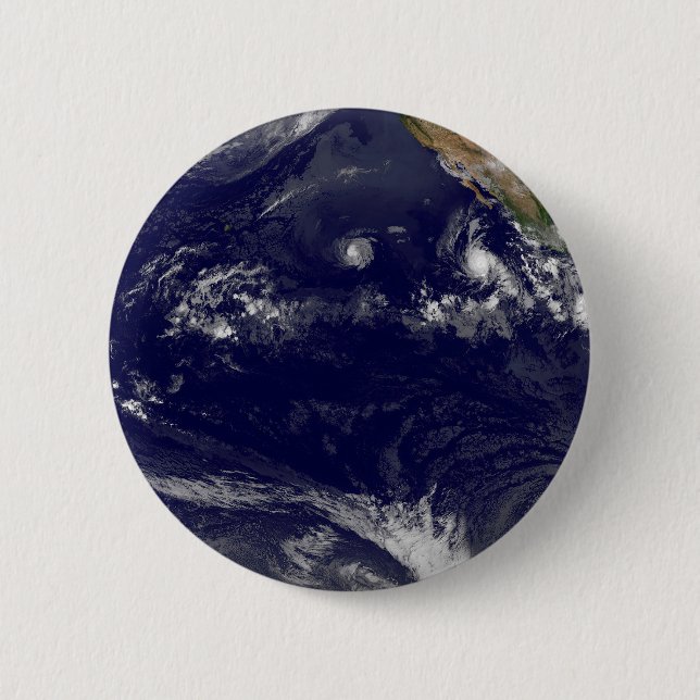 Earth With Three Tropical Cyclones In The Pacific. Button (Front)