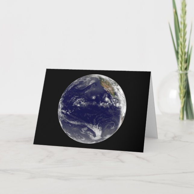 Earth With Three Tropical Cyclones In The Pacific. Card (Front)