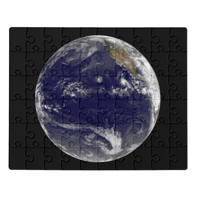 Earth With Three Tropical Cyclones In The Pacific. Jigsaw Puzzle (Puzzle Horizontal)