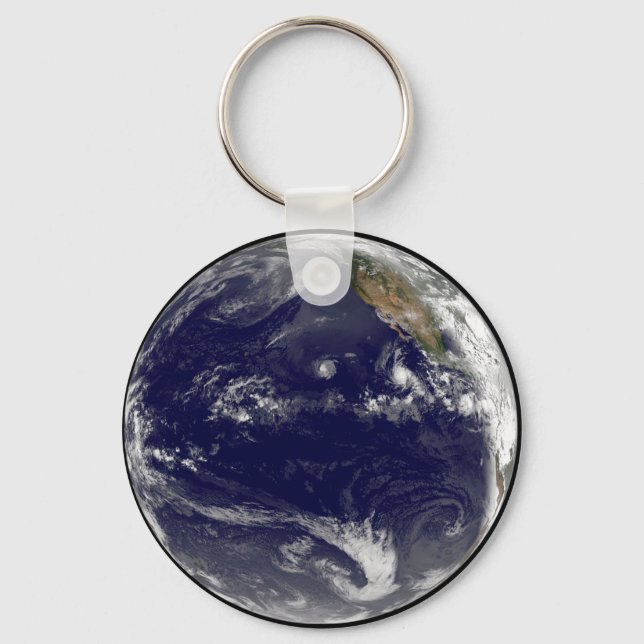 Earth With Three Tropical Cyclones In The Pacific. Keychain (Front)