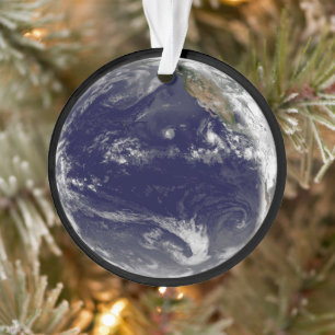 Earth With Three Tropical Cyclones In The Pacific. Ornament