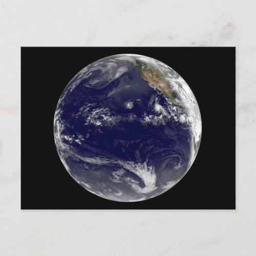 Earth With Three Tropical Cyclones In The Pacific Postcard