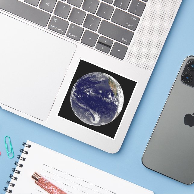 Earth With Three Tropical Cyclones In The Pacific. Sticker (Laptop w/ iPhone)