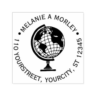 Earth World Globe Map #2 Round Name Return Address Self-inking Stamp