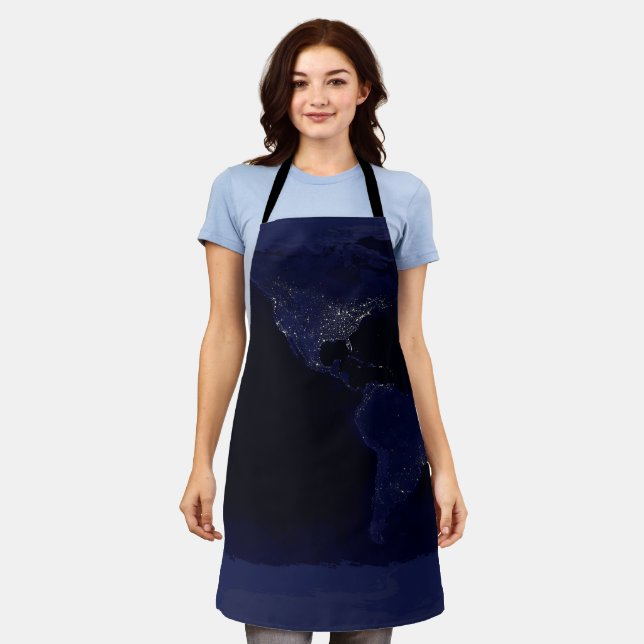 Earth World Map City Lights at Night Satellite Apron (Worn)