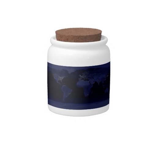 Earth World Map City Lights at Night Satellite Candy Jar