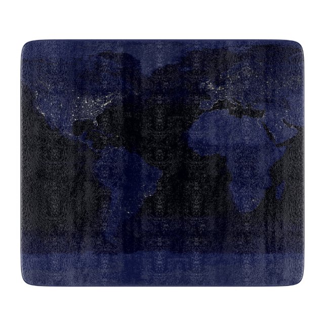 Earth World Map City Lights at Night Satellite Cutting Board (Front)