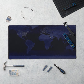 Earth World Map City Lights at Night Satellite Desk Mat