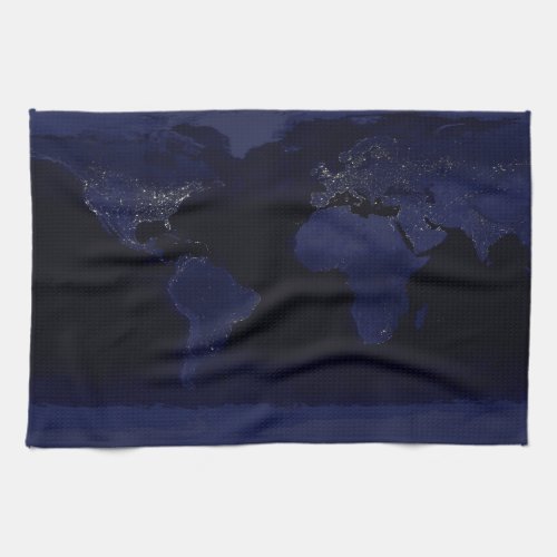 Earth World Map City Lights at Night Satellite Kitchen Towel