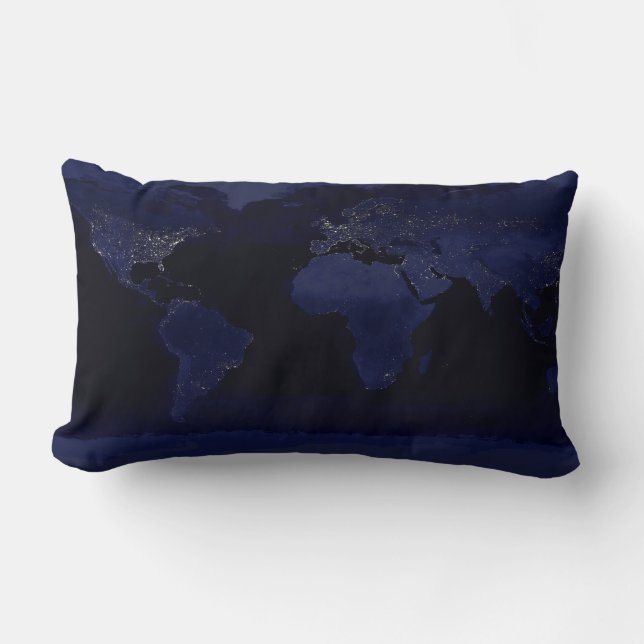 Earth World Map City Lights at Night Satellite Lumbar Pillow (Front)