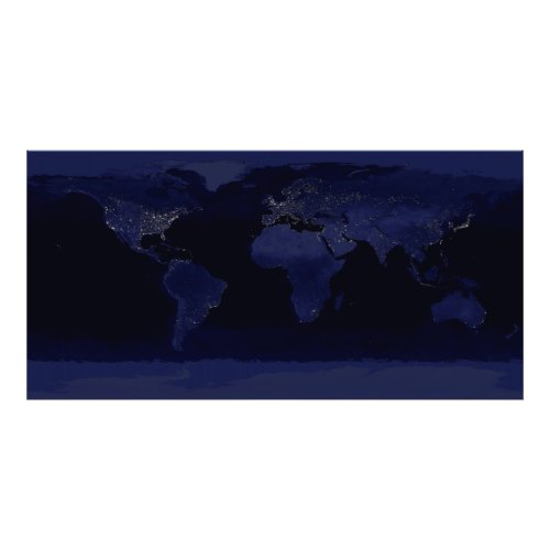 Earth World Map City Lights at Night Satellite Photo Print