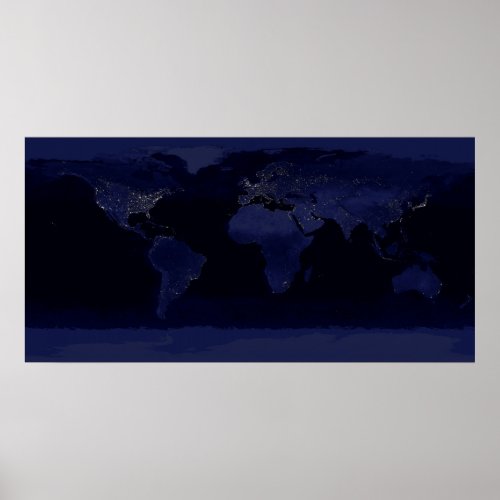 Earth World Map City Lights at Night Satellite Poster