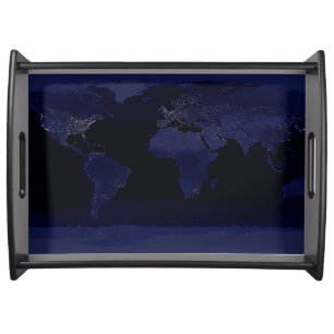 Earth World Map City Lights at Night Satellite Serving Tray