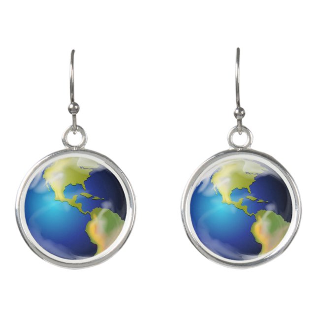 Earth World Planet Design Drop Earrings (Front)