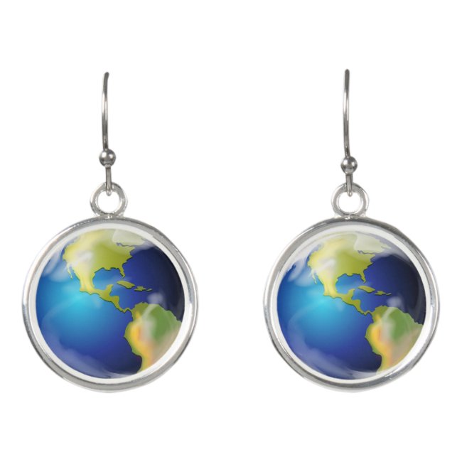 Earth World Planet Design Drop Earrings