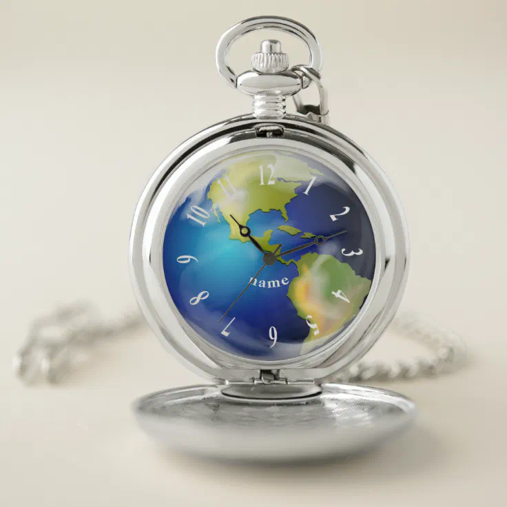 Earth World Planet Design Pocket Watch | Zazzle