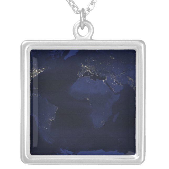 EarthÃ¯Â¿Â½s human-generated nighttime lights Silver Plated Necklace (Front)