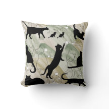 Earthbound Cats Green and Brown Abstract Pillow