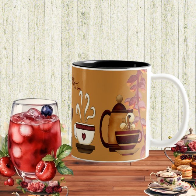 Earthen Brown Mud Teapot Afternoon High Tea Party  Two-Tone Coffee Mug (Earthen Brown Mud Teapot Afternoon High Tea Party Two-Tone Coffee Mug)