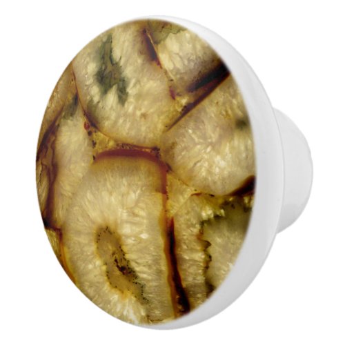 Earthen burnt sienna gold Green Quartz Agates Ceramic Knob