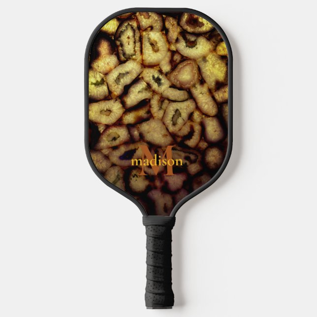 Earthen Green gold black Quartz Agates monogram Pickleball Paddle (Front)