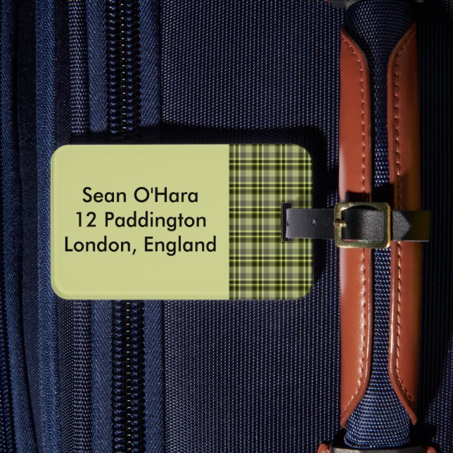 Earthen Green Plaid Luggage Tag (Front Insitu 4)