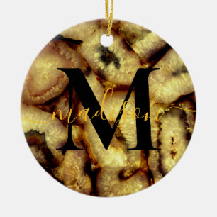 Earthen Green Quartz Agates monogram Ceramic Ornament