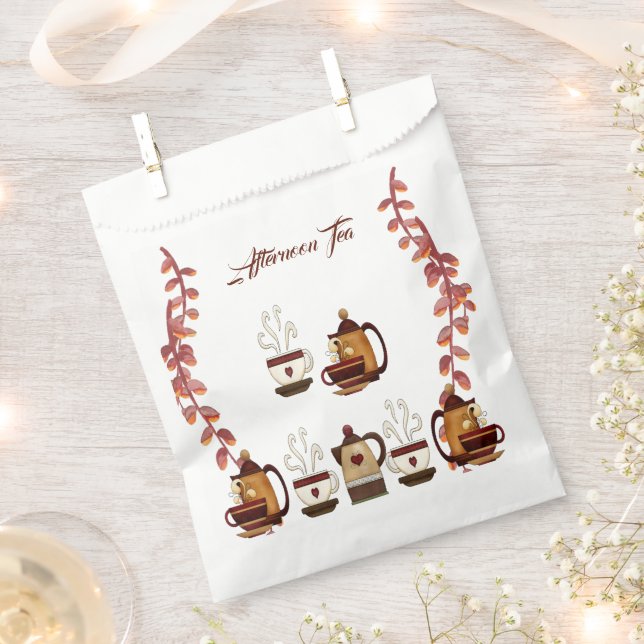 Earthen Mud Brown Teapot Afternoon Tea Party  Favor Bag (Clipped)