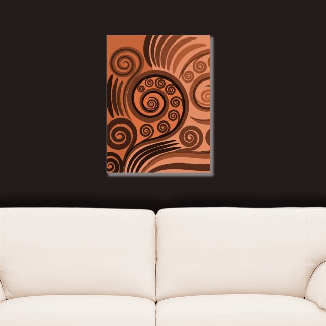 Earthen Sandy-Orange Curls Abstract Fern Frond Poster (Orange Unfurling Fern Frond Poster)