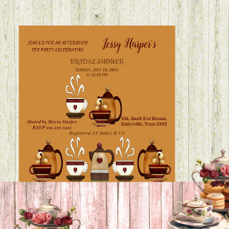Earthen Teapot Afternoon Tea Party Bridal Shower Invitation