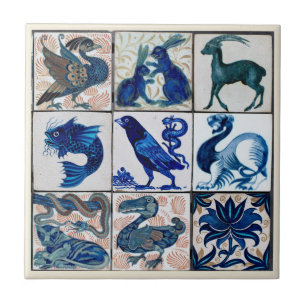 Earthen Ware Animals Blue White Ceramic Tile