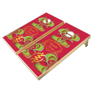 Earthly Elegance: Crimson & Verdant Leaf "Sana" As Cornhole Set