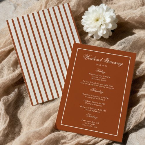 Earthly Terracotta Wedding Weekend Itinerary Card